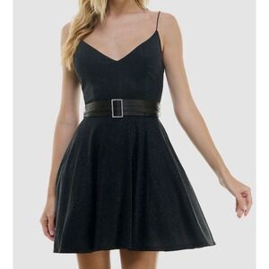 City Studio Rhinestone Buckle Black Party Formal Dress Lace Up Back Sz 9/10 NWT